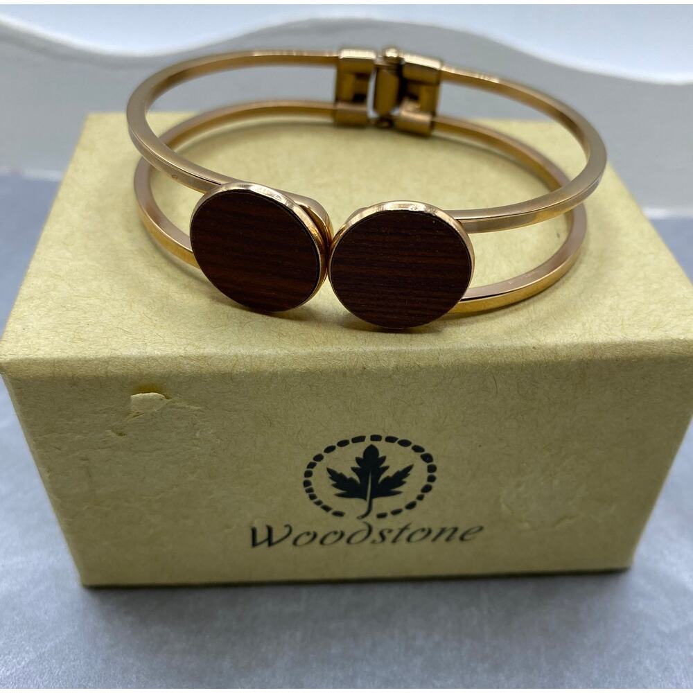 Earthy Chic Rose Gold & Olive Wood Cuff Bracelet